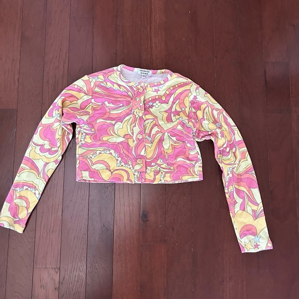 Frankie's Bikinis Top and Button Down Mini Cardigan Size S Bright Multi Color - Picture 7 of 14